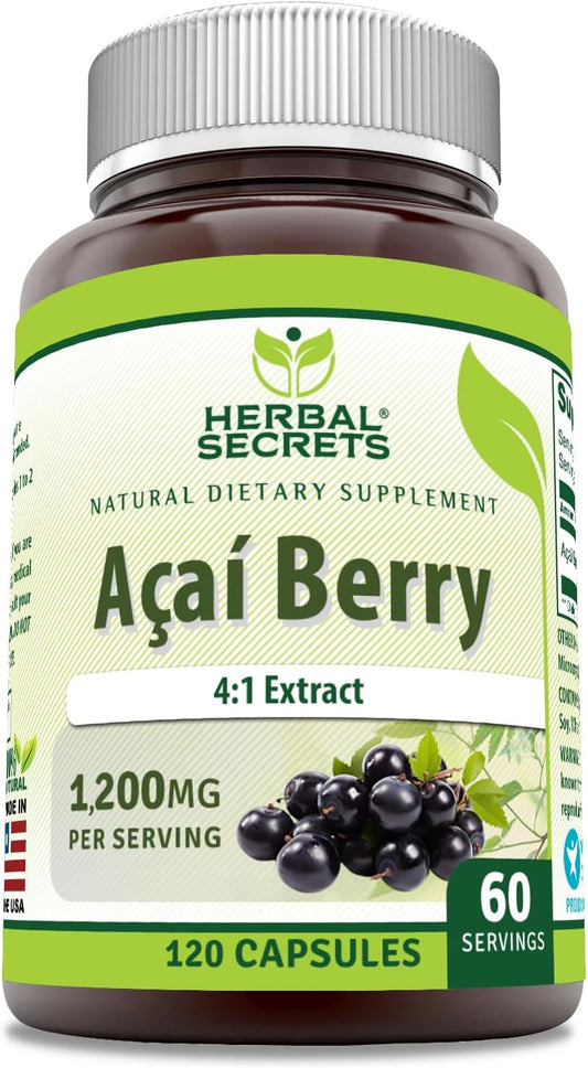 Herbal Secrets Acai 1200 Mg 120 Capsules - Non-GMO, Gluten Free | USA Made Acai Supplement