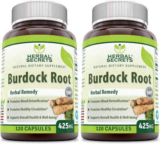 Herbal Secrets Burdock Root Capsules 425mg (Non-GMO) - 240 Count - Pack of 2