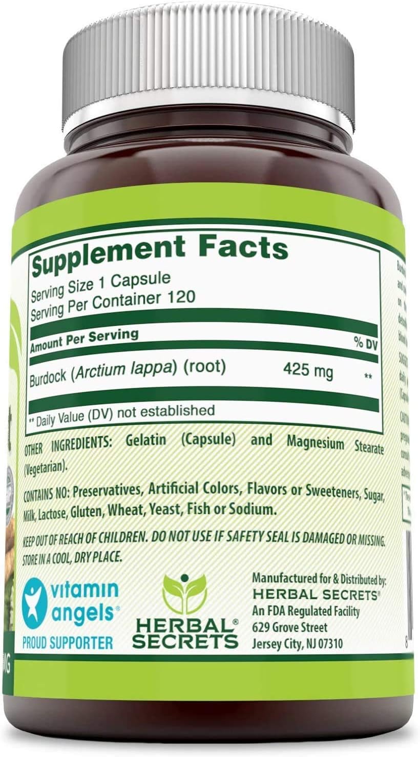 Herbal Secrets Burdock Root Capsules 425mg (Non-GMO) - 240 Count - Pack of 2