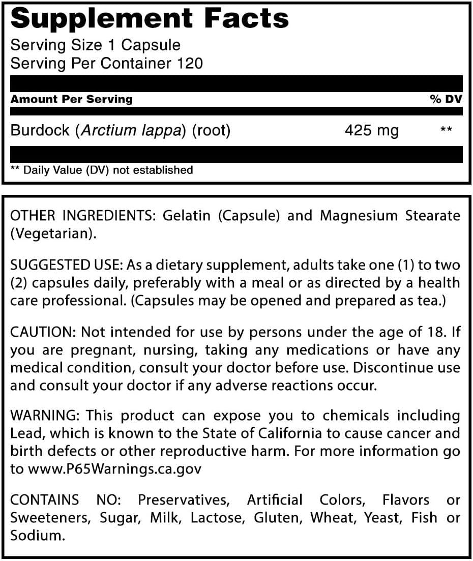 Herbal Secrets Burdock Root Capsules 425mg (Non-GMO) - 240 Count - Pack of 2