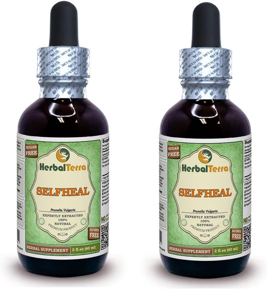 Herbal Terra LLC Selfheal (Prunella Vulgaris) Glycerite - Organic Dried Herb Extract (Alcohol-FREE) - 2x2 fl.oz - Made in USA by HerbalTerra