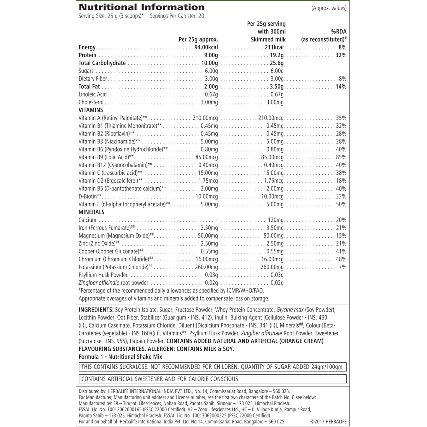 Herbalife Formula 1 Nutritional Shake Mix Pack of 2 - 500g Each - Banana Flavor - Protein Powder for  Slimming Formula  Meal Replacement