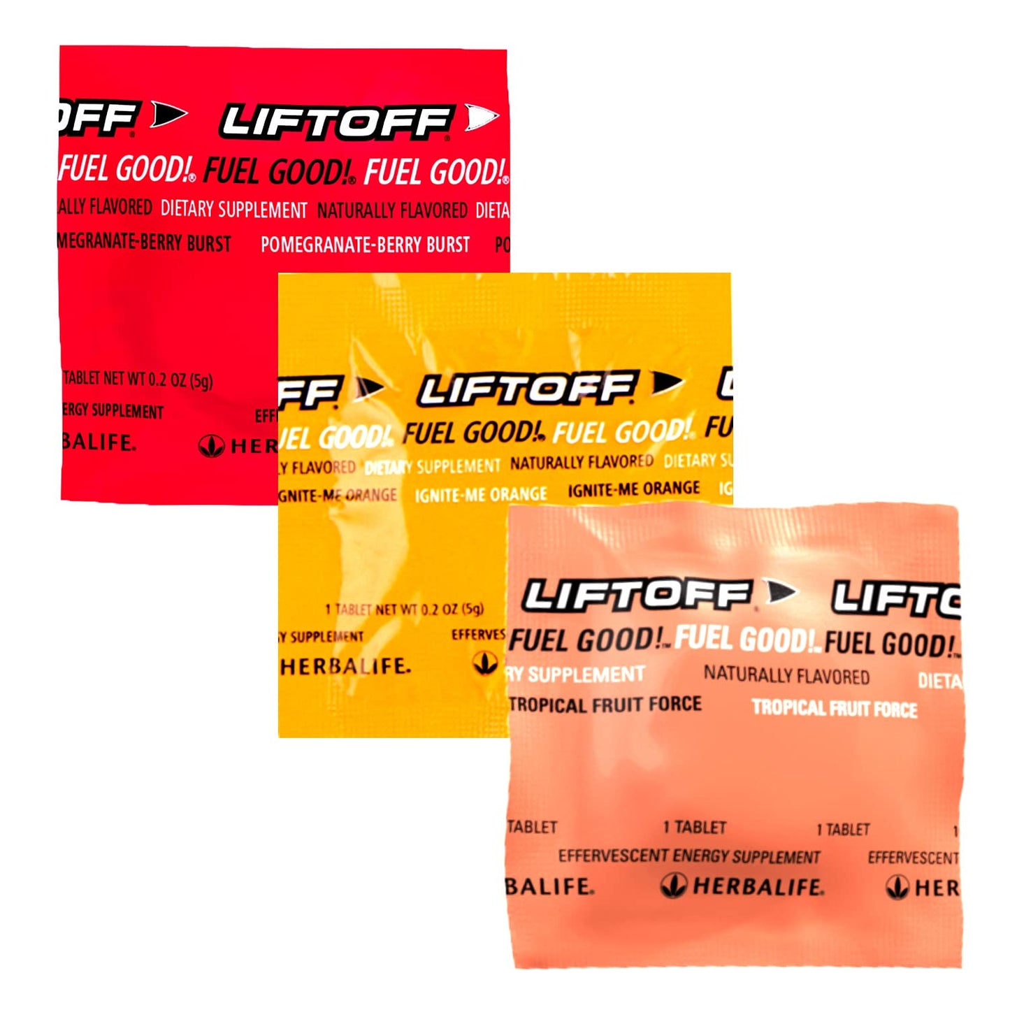 Herbalife Liftoff Energy Tablets Combo - Pomegranate-Berry Burst, Ignite-Me Orange, Tropical Fruit Force - 12 tablets each - Natural Flavors