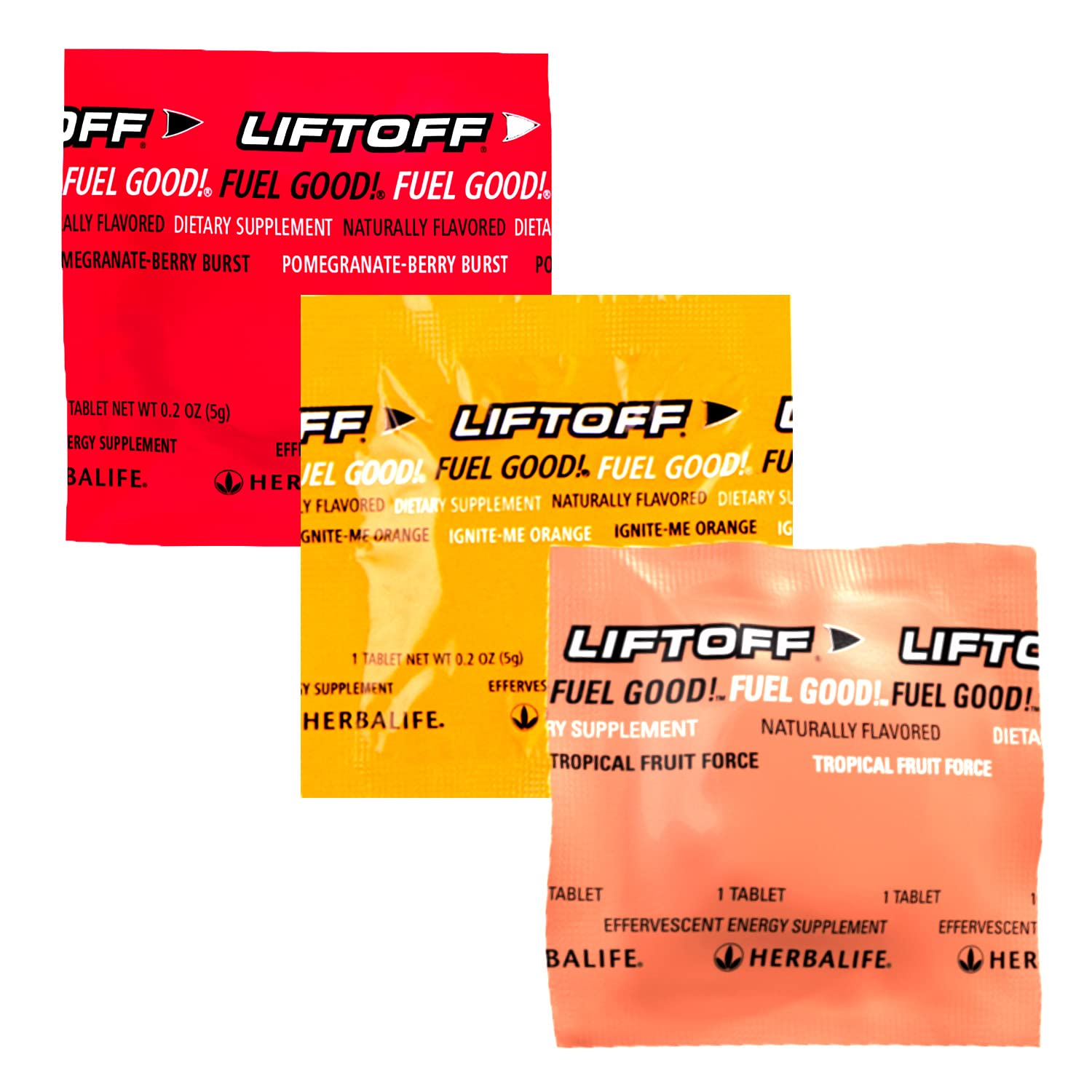 Herbalife Liftoff Energy Tablets Combo - Pomegranate-Berry Burst, Ignite-Me Orange, Tropical Fruit Force - 12 tablets each - Natural Flavors