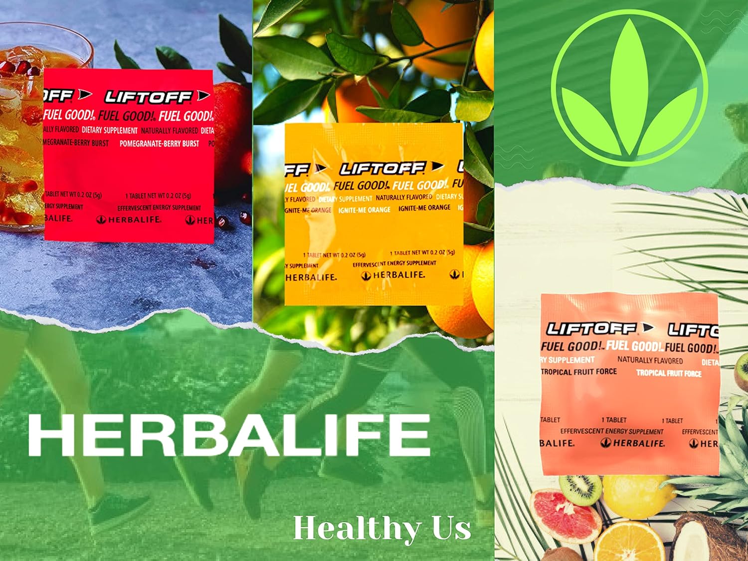 Herbalife Liftoff Energy Tablets Combo - Pomegranate-Berry Burst, Ignite-Me Orange, Tropical Fruit Force - 12 tablets each - Natural Flavors