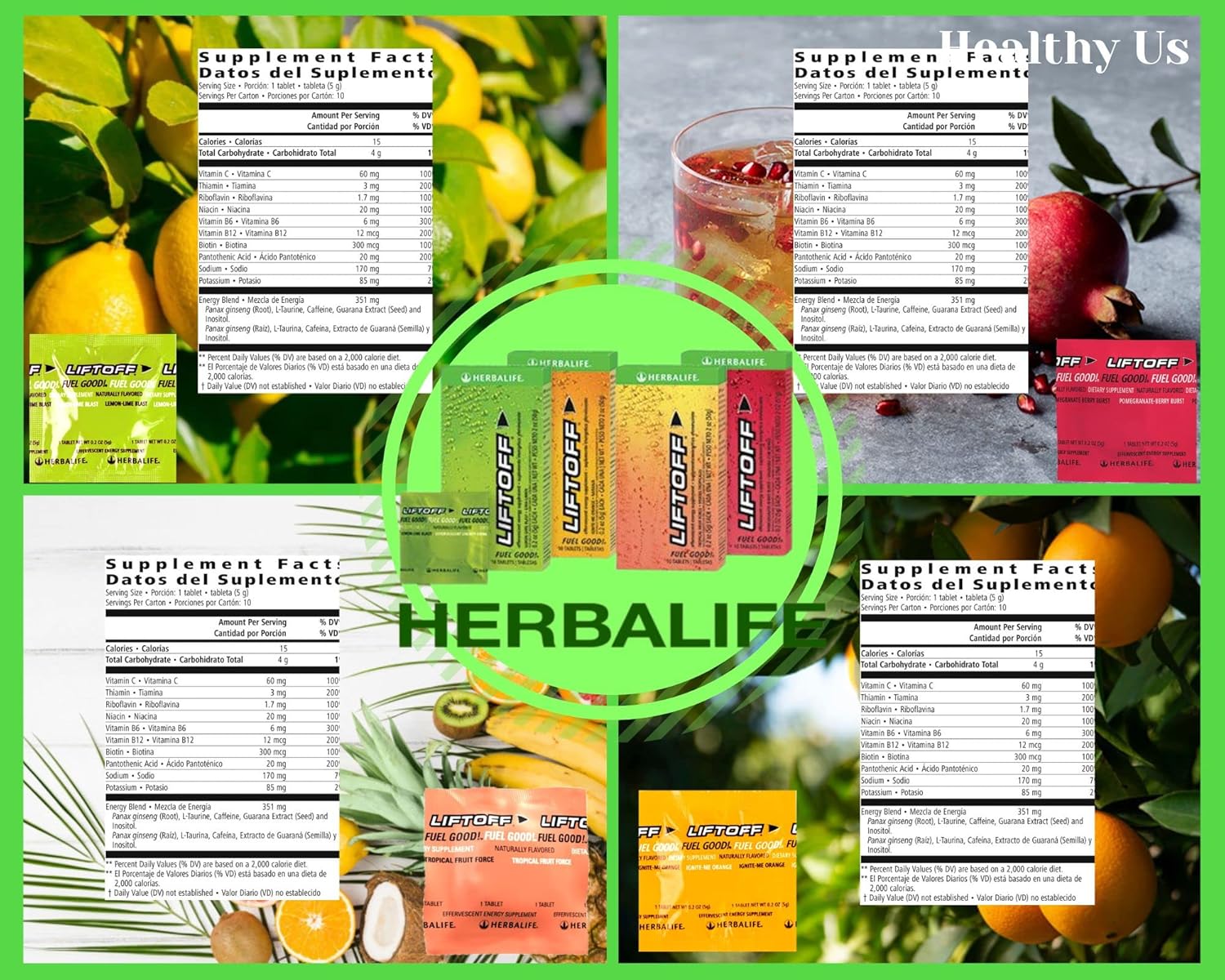 Herbalife Liftoff Energy Tablets Combo - Pomegranate-Berry Burst, Ignite-Me Orange, Tropical Fruit Force - 12 tablets each - Natural Flavors