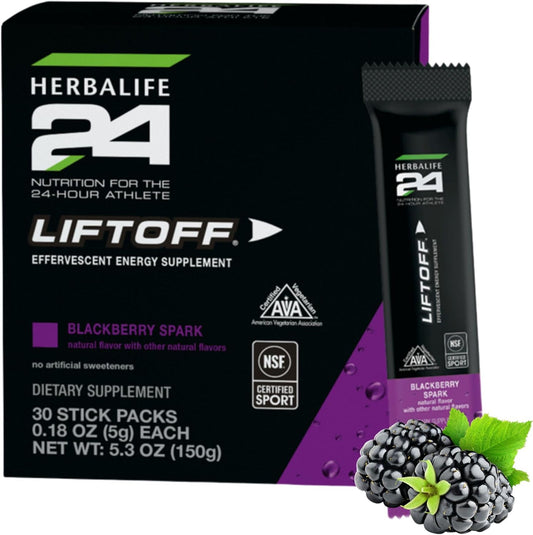 Herbalife24 Liftoff Energy Supplement: BlackBerry Spark (30 Stick Packs) - Certified for Sport, Vegetarian-Friendly, Natural Flavors for 24-Hour Athletes