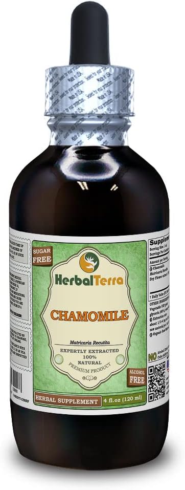 HerbalTerra Organic Chamomile Glycerite - Alcohol-Free Liquid Extract - 4 fl.oz (120ml) - Made in USA