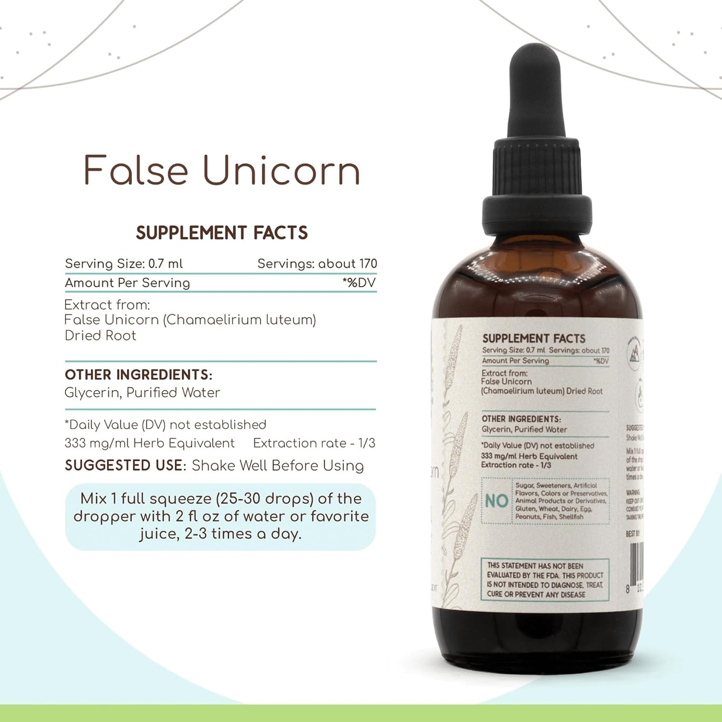 HerbEra False Unicorn B120 Alcohol-Free Herbal Extract Tincture, Concentrated Liquid Drops - Natural Chamaelirium Luteum Dried Root Extract - 2 Bottles of 4 fl oz