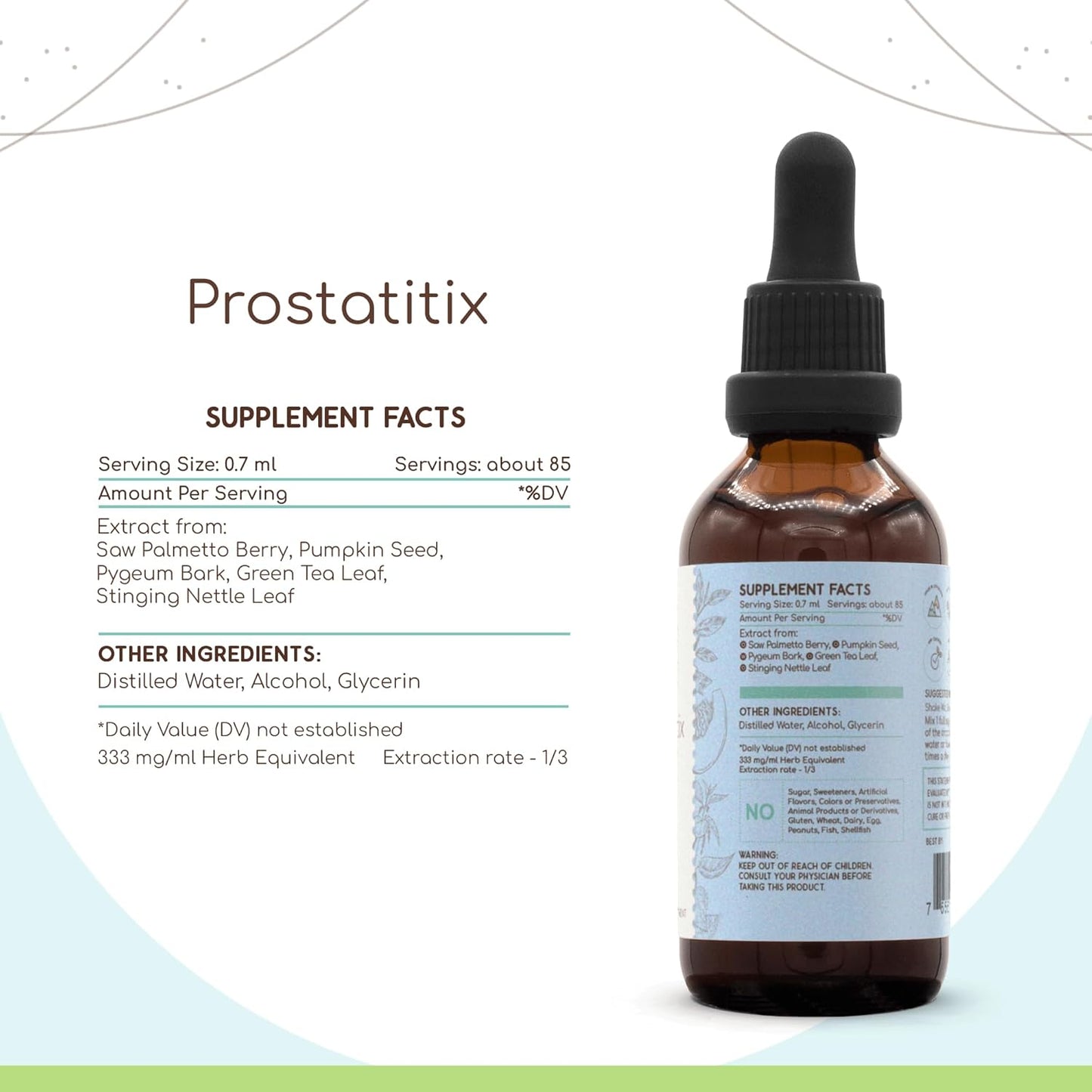 HerbEra Prostatitix A60 Alcohol Extract Tincture for Prostate Health - Saw Palmetto, Stinging Nettle, Pumpkin Seed, Green Tea, Wildcrafted Pygeum Bark - 2 Fl Oz