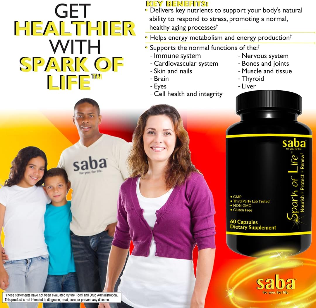 HerbFuse Saba Spark of Life Multivitamin and Mineral Supplement - 60 Capsules - Nourish, Protect, Renew