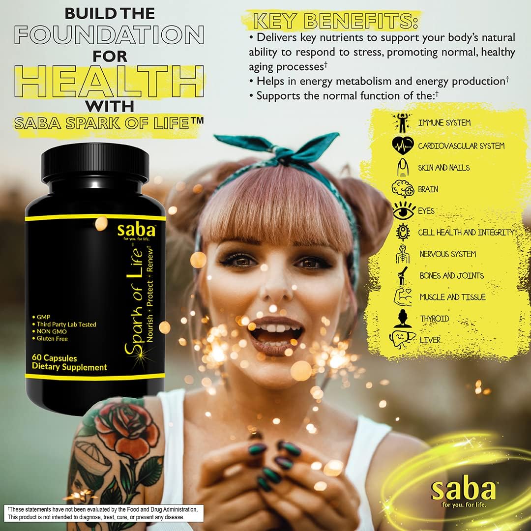 HerbFuse Saba Spark of Life Multivitamin and Mineral Supplement - 60 Capsules - Nourish, Protect, Renew