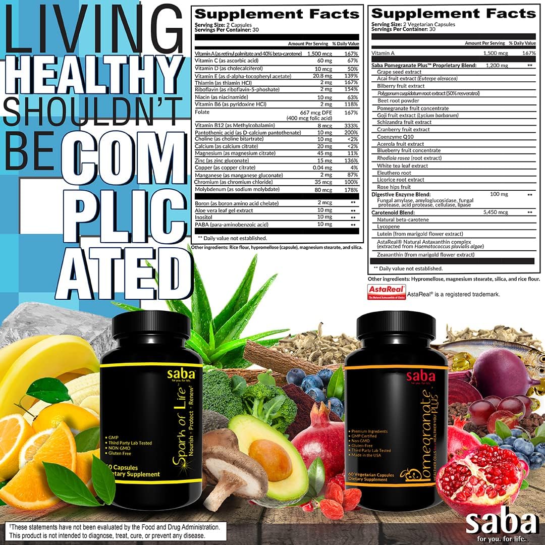 HerbFuse Saba Spark of Life Multivitamin and Mineral Supplement - 60 Capsules - Nourish, Protect, Renew