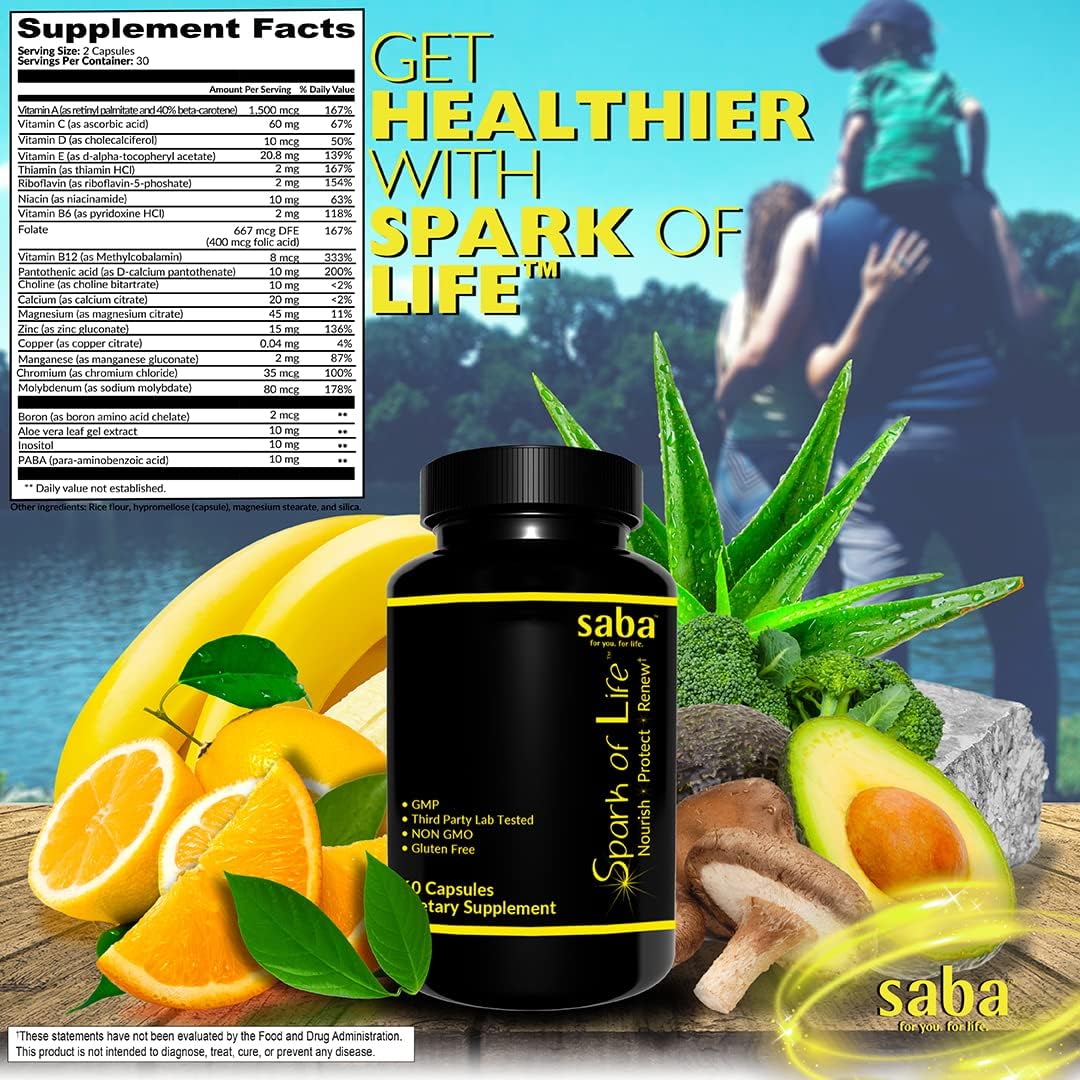 HerbFuse Saba Spark of Life Multivitamin and Mineral Supplement - 60 Capsules - Nourish, Protect, Renew