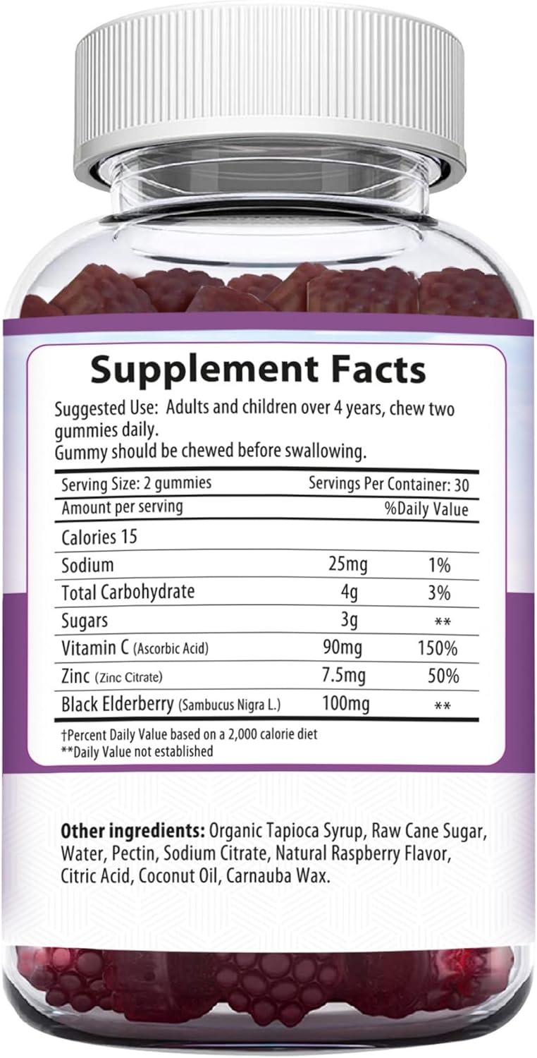 Herbion Naturals Elderberry Gummies with Vitamin C & Zinc - Immune Support for Adults & Kids - Gluten-Free & Gelatin-Free - 60 Gummies - USA Made.