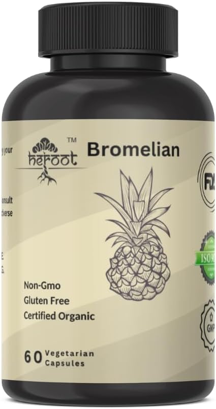 Heroot Bromelain 500mg Capsules - 2400 GDU/gram Enzyme for Joint Health & Digestive Support - Non-GMO & Gluten Free - 60 Count