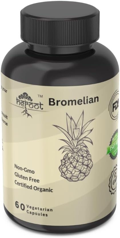 Heroot Bromelain 500mg Capsules - 2400 GDU/gram Enzyme for Joint Health & Digestive Support - Non-GMO & Gluten Free - 60 Count