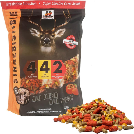 Herron Outdoors 4-4-2 Persimmon Protein Pellets & Whole Corn Deer Attractant - Feed Enhancer for Whitetail Deer - 5lbs