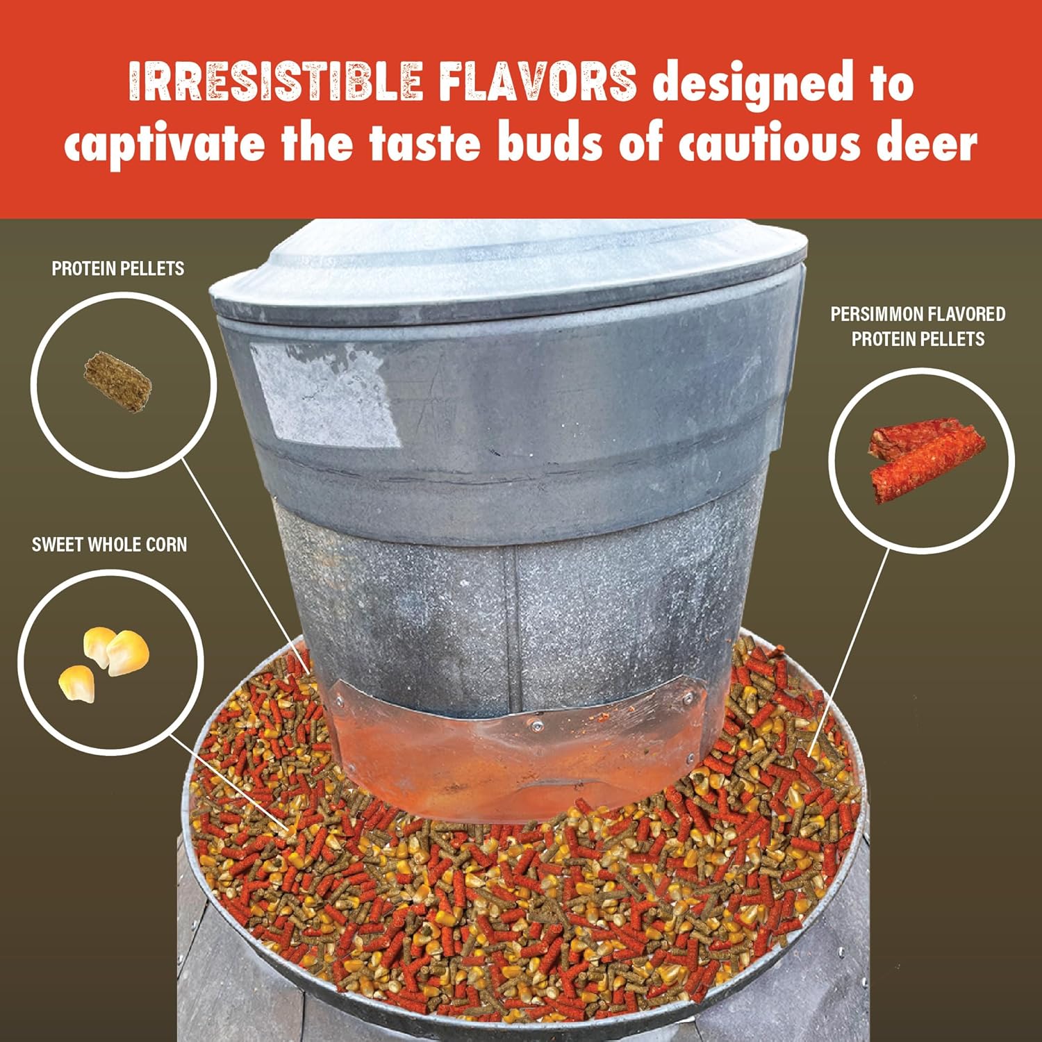 Herron Outdoors 4-4-2 Persimmon Protein Pellets & Whole Corn Deer Attractant - Feed Enhancer for Whitetail Deer - 5lbs