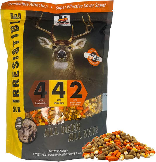 Herron Outdoors 4-4-2 Protein Pellets & Corn Deer Attractant - Feed Bait for Whitetail Deer & Hunters - 5lbs