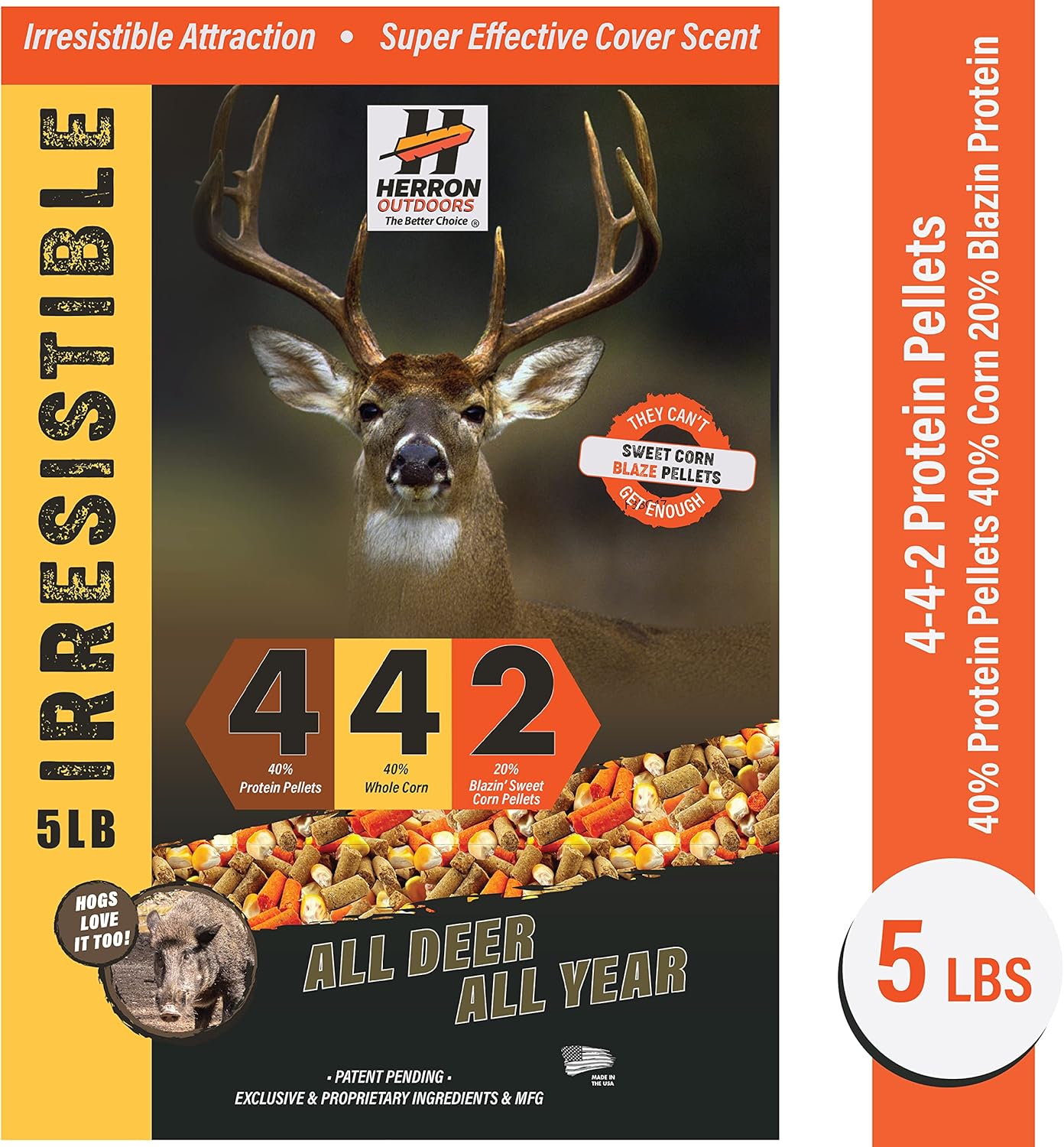 Herron Outdoors 4-4-2 Protein Pellets & Corn Deer Attractant - Feed Bait for Whitetail Deer & Hunters - 5lbs