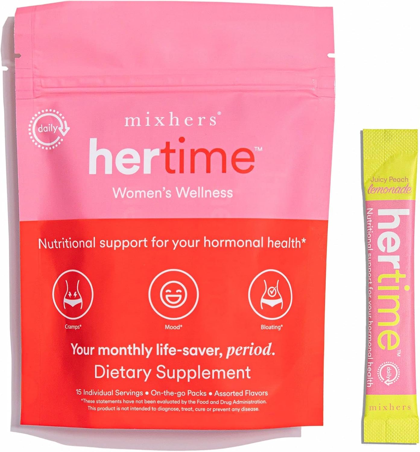 Hertime PMS Drink Packets - Hormone Balance & Menstrual Relief Supplement for Women - Peony Roots, Siberian Ginseng, Minerals - Sugar Free - Raspberry Flavor - 15 Pack