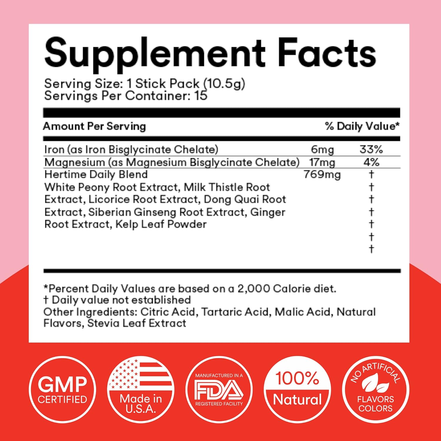 Hertime PMS Drink Packets - Hormone Balance & Menstrual Relief Supplement for Women - Peony Roots, Siberian Ginseng, Minerals - Sugar Free - Raspberry Flavor - 15 Pack