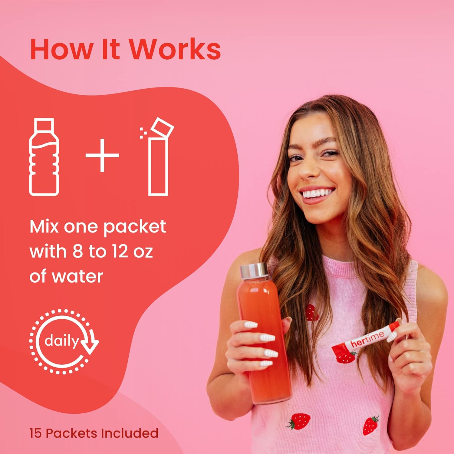 Hertime PMS Drink Packets - Hormone Balance & Menstrual Relief Supplement for Women - Peony Roots, Siberian Ginseng, Minerals - Sugar Free - Raspberry Flavor - 15 Pack