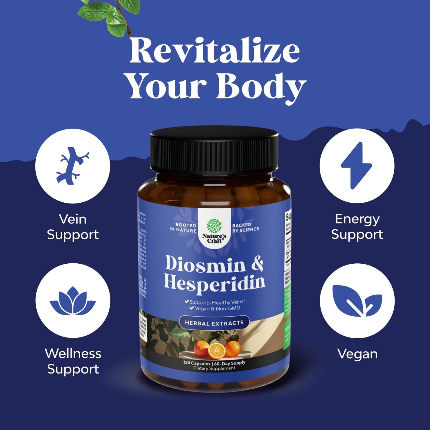 Hesperidin & Diosmin Complex 1000mg - Vein Support Supplement from Bitter Orange - ISO 17025 Lab Tested - Vegan & Gluten Free - USA Made (2 Month Supply)