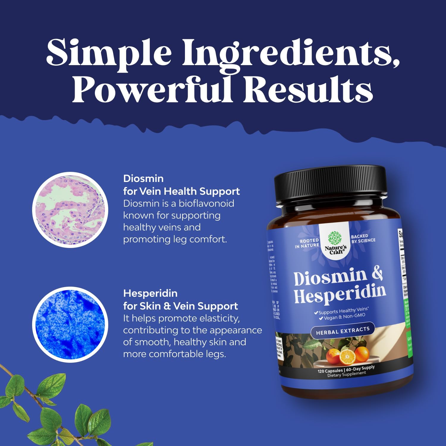 Hesperidin & Diosmin Complex 1000mg - Vein Support Supplement from Bitter Orange - ISO 17025 Lab Tested - Vegan & Gluten Free - USA Made (2 Month Supply)