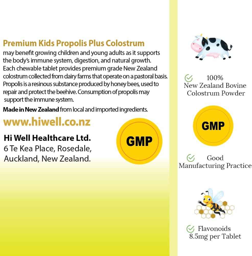 Hi Well Premium Kids Propolis + Grass-Fed Colostrum 180Tablets