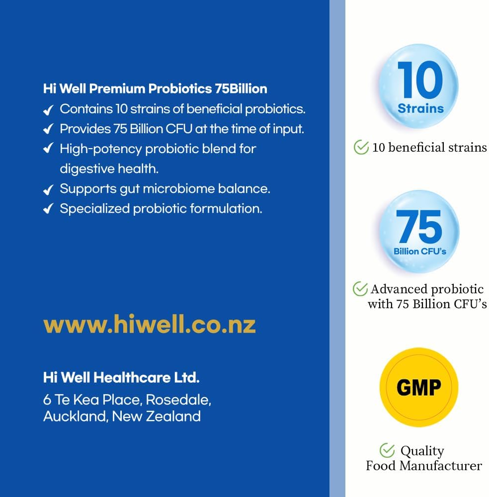 Hi Well Premium Probiotics 60 Vegetarian Capsules - Pure & Natural New Zealand Formula (Pack of 3)