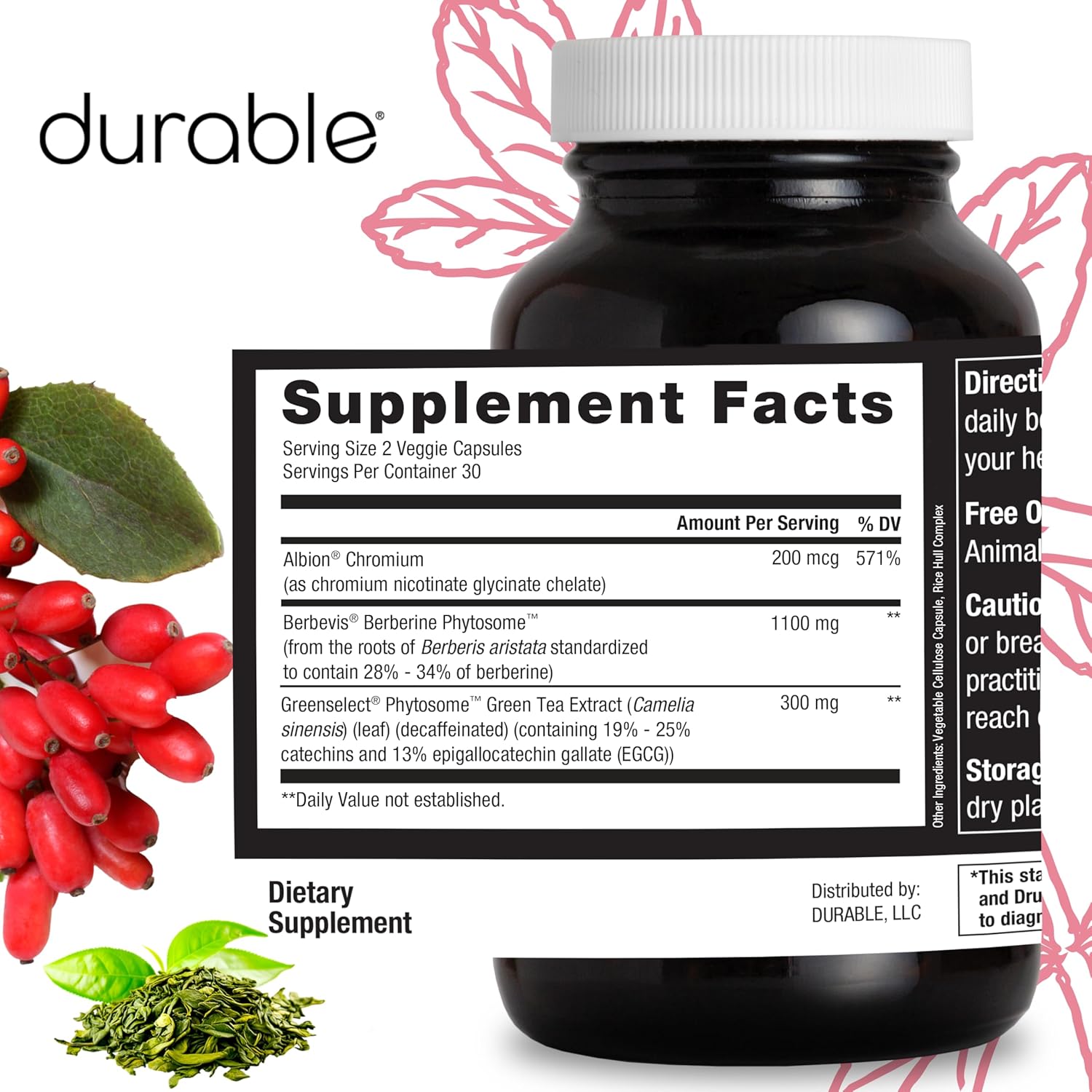High Absorption 1,100mg Berberine Capsules for Weight & Metabolism - USA Made, 30 Day Supply