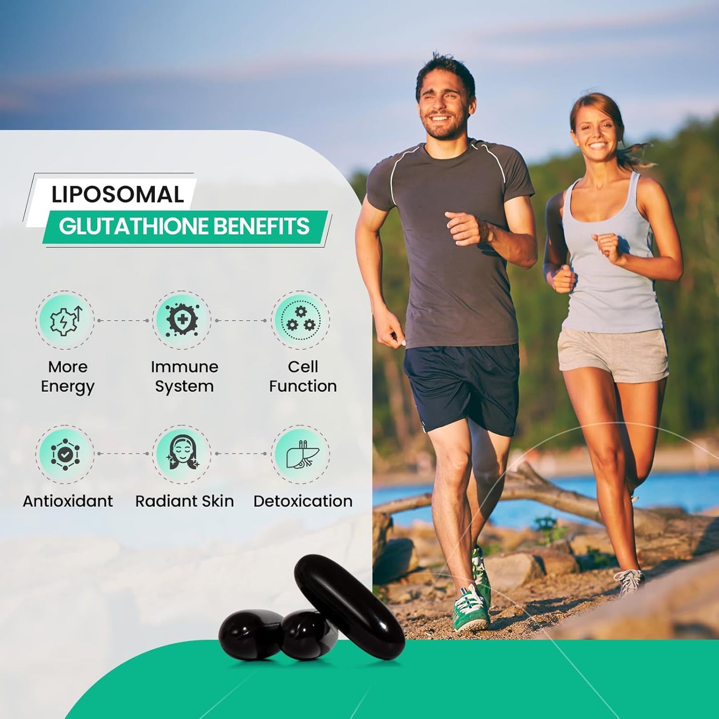 High Absorption 2800 MG Liposomal Glutathione Softgels, Active L Glutathione Reductase, Anti-Aging Antioxidant, 60 Softgels