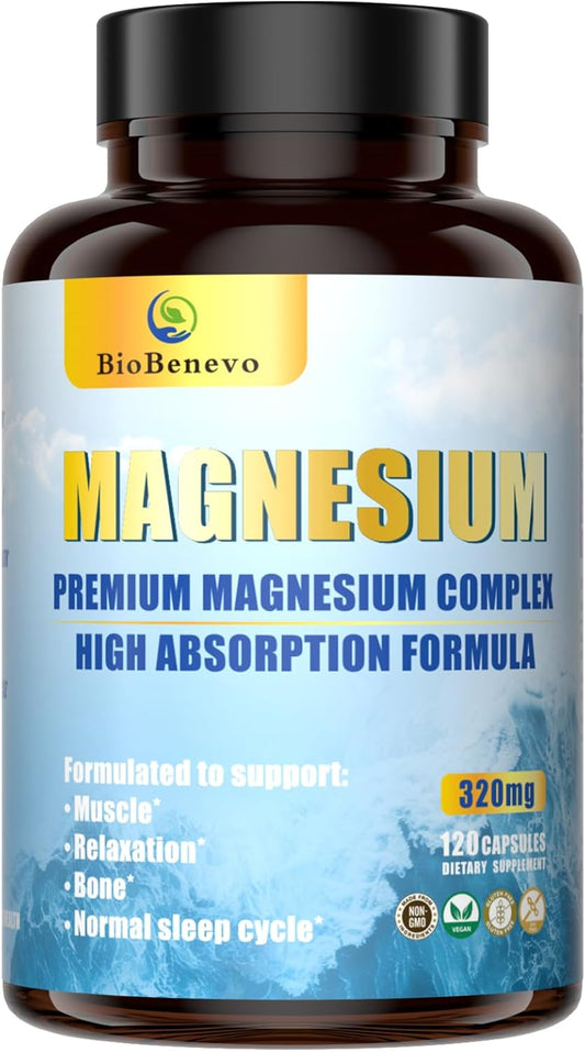 High Absorption BioBenevo Magnesium Complex - 1320mg Magnesium for Sleep, Muscle, Energy - 120 Capsules
