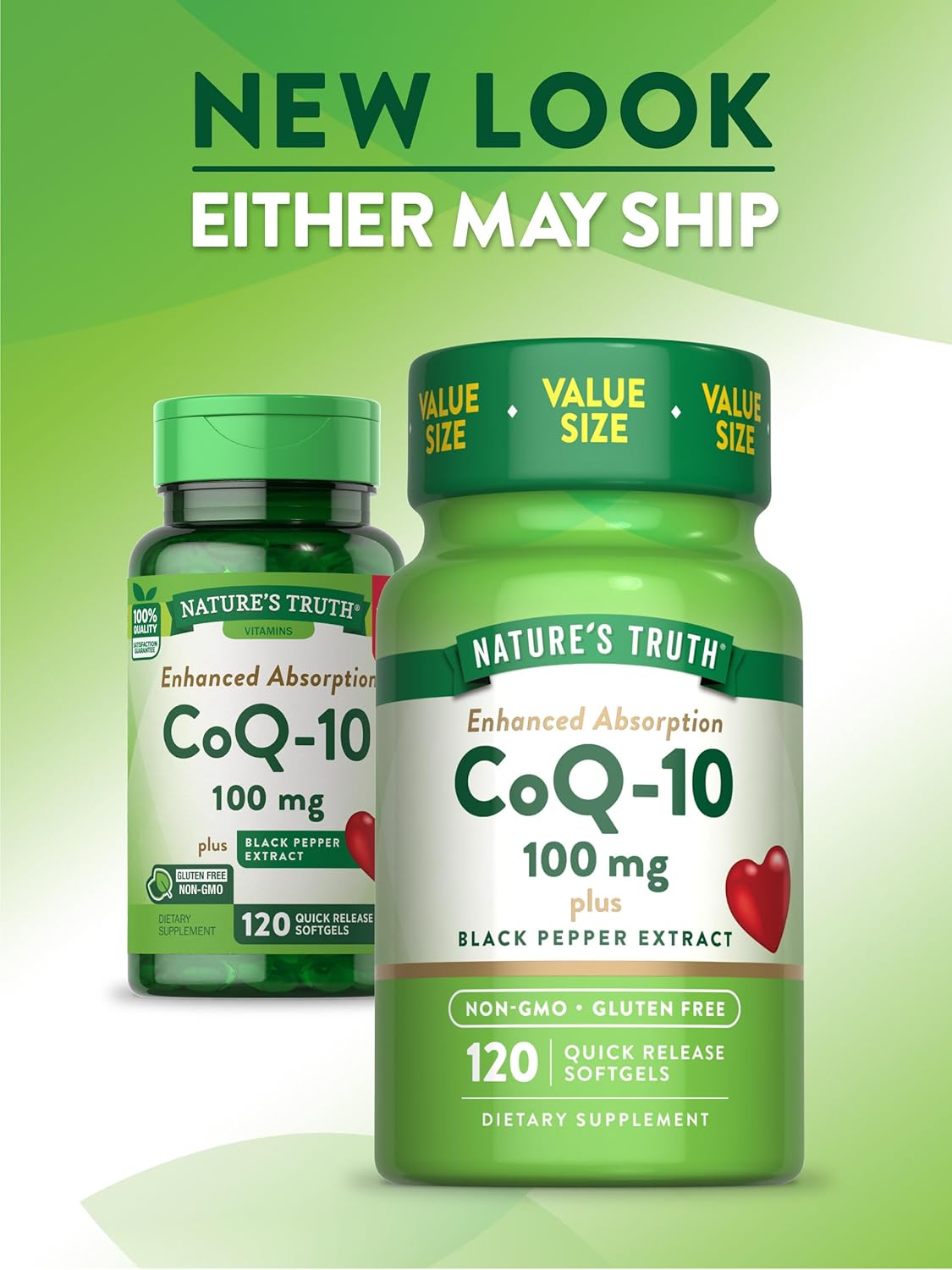 High Absorption CoQ10 100mg Softgels - 120 Count | Non-GMO & Gluten Free with Black Pepper Extract for Enhanced Absorption by Nature's Truth