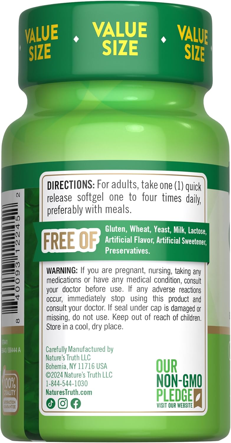 High Absorption CoQ10 100mg Softgels - 120 Count | Non-GMO & Gluten Free with Black Pepper Extract for Enhanced Absorption by Nature's Truth