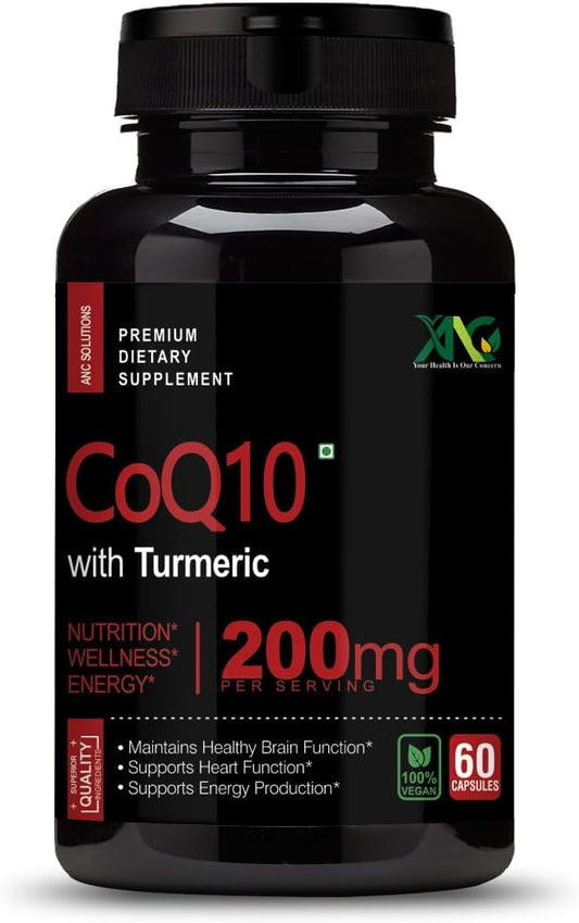 High Absorption CoQ10 with Turmeric - Antioxidant Supplements for Heart & Brain Health - Ubiquinol for Mitochondrial Health - 200mg 60 Capsules