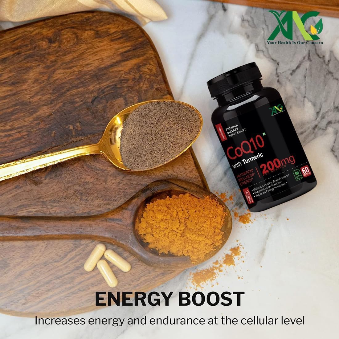 High Absorption CoQ10 with Turmeric - Antioxidant Supplements for Heart & Brain Health - Ubiquinol for Mitochondrial Health - 200mg 60 Capsules