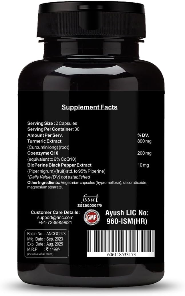 High Absorption CoQ10 with Turmeric - Antioxidant Supplements for Heart & Brain Health - Ubiquinol for Mitochondrial Health - 200mg 60 Capsules