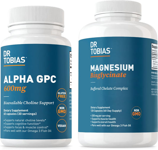 High Absorption Dr. Tobias Alpha GPC & Magnesium Bisglycinate Supplements for Brain Function & Health