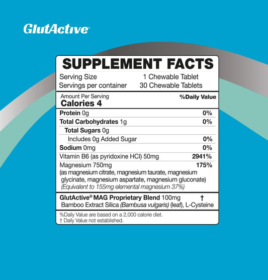 High Absorption Magnesium Chewable Tablets | 750mg of Magnesium Glycinate, Taurate, Aspartate, Gluconate & Citrate | Supports Muscles, Nerves, Energy | Sugar-Free | 30 Tablets