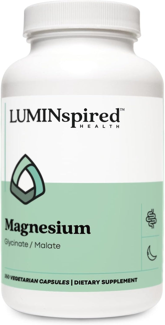 High Absorption Magnesium Glycinate 260mg Capsules - Muscle Relaxation, Bone & Heart Health - 160 Vegan, Non-GMO, Gluten-Free - LUMINSPIRED HEALTH