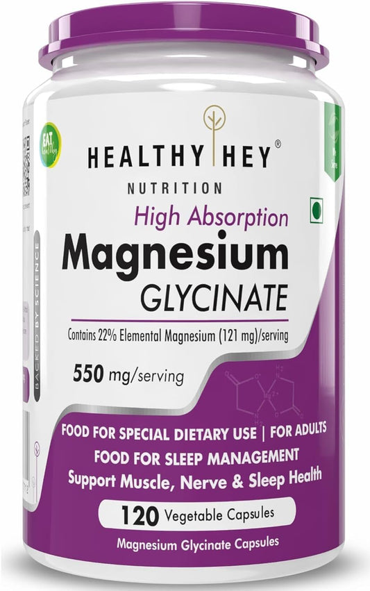 High Absorption Magnesium Glycinate Capsules for Sleep, Cramps, Nerves - 120 Vegetarian Capsules