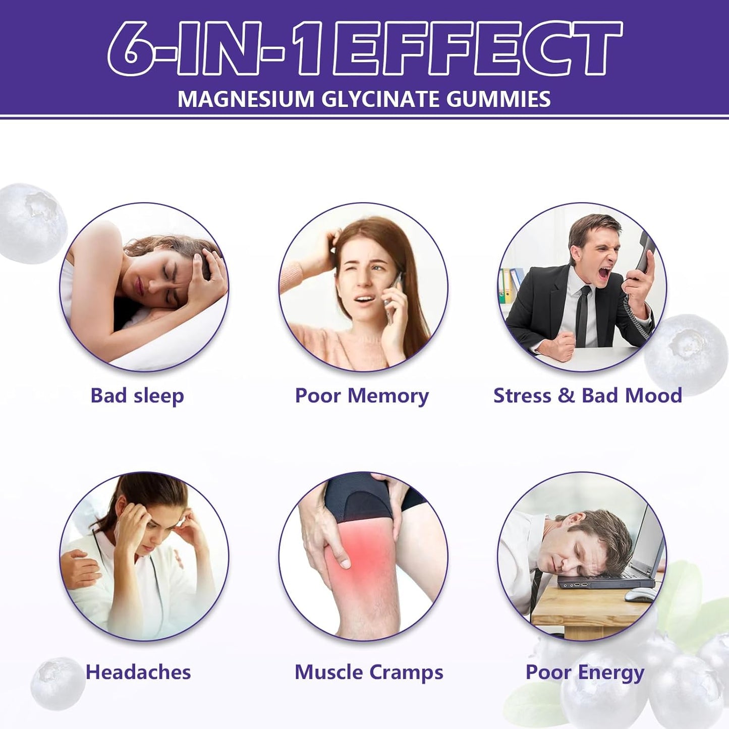 High Absorption Magnesium Gummies with K2 & D3 for Sleep, Stress Relief, Nerve Support - 600mg per Serving - Blueberries - 60 CT