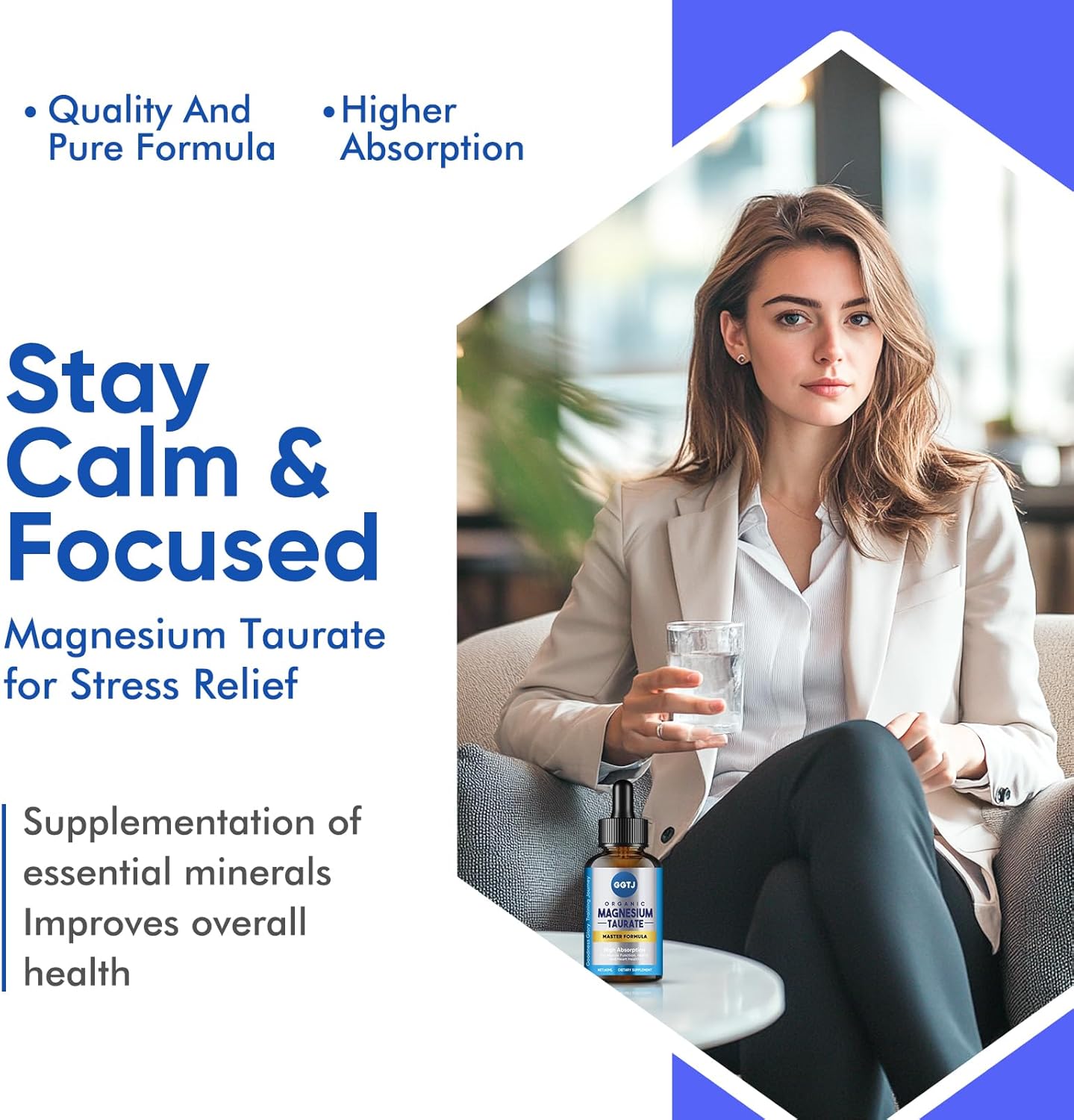 High Absorption Magnesium Taurate Liquid Drops for Cardiovascular, Muscle, and Nerve Health