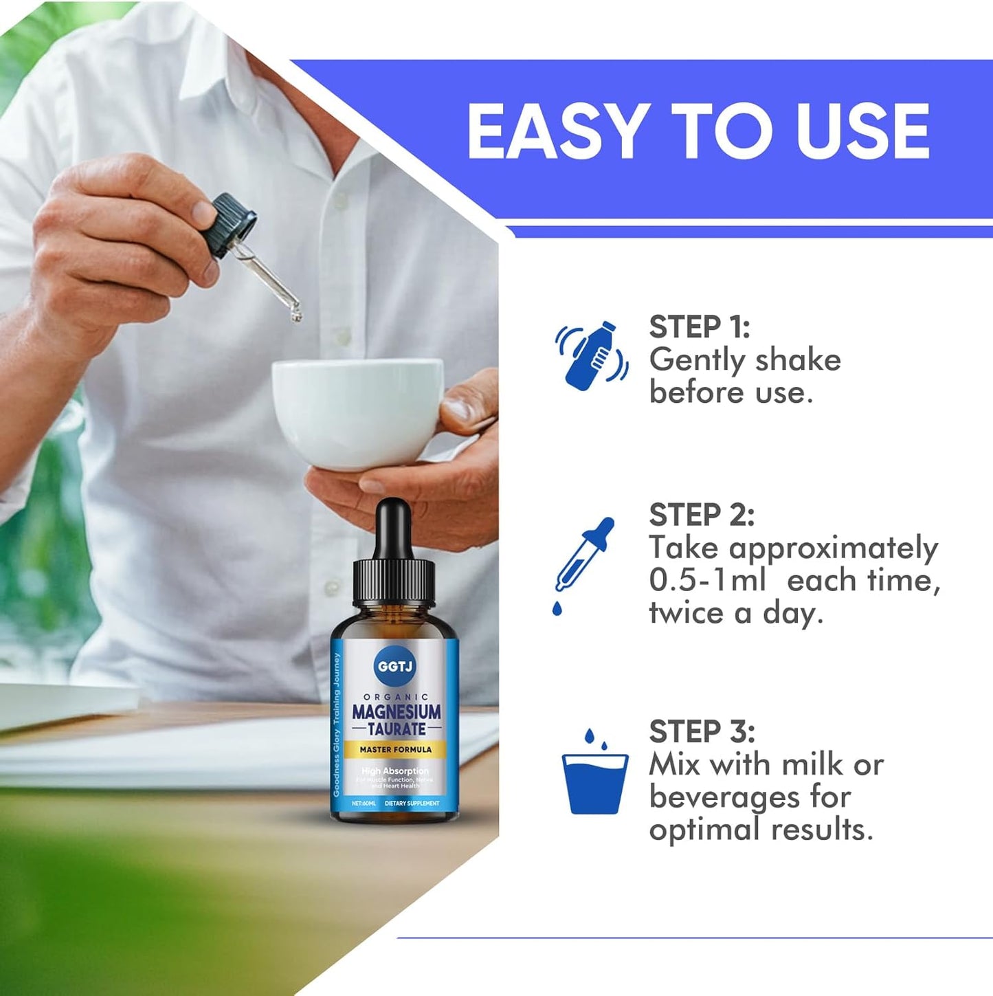 High Absorption Magnesium Taurate Liquid Drops for Cardiovascular, Muscle, and Nerve Health