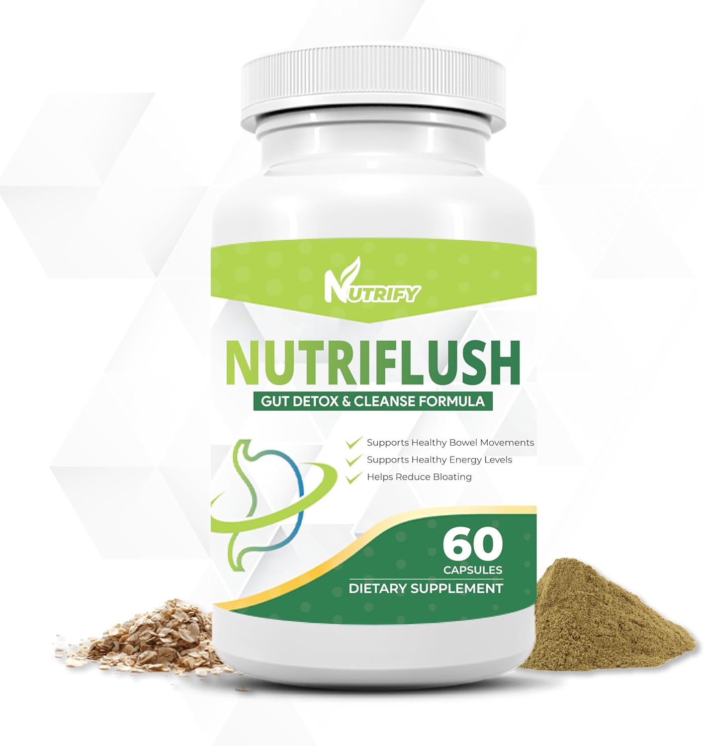 High Absorption NutriFlush Colon Support & Gut Cleanse Formula - GMO Free, Made in USA - Potent Digestive Health Supplement