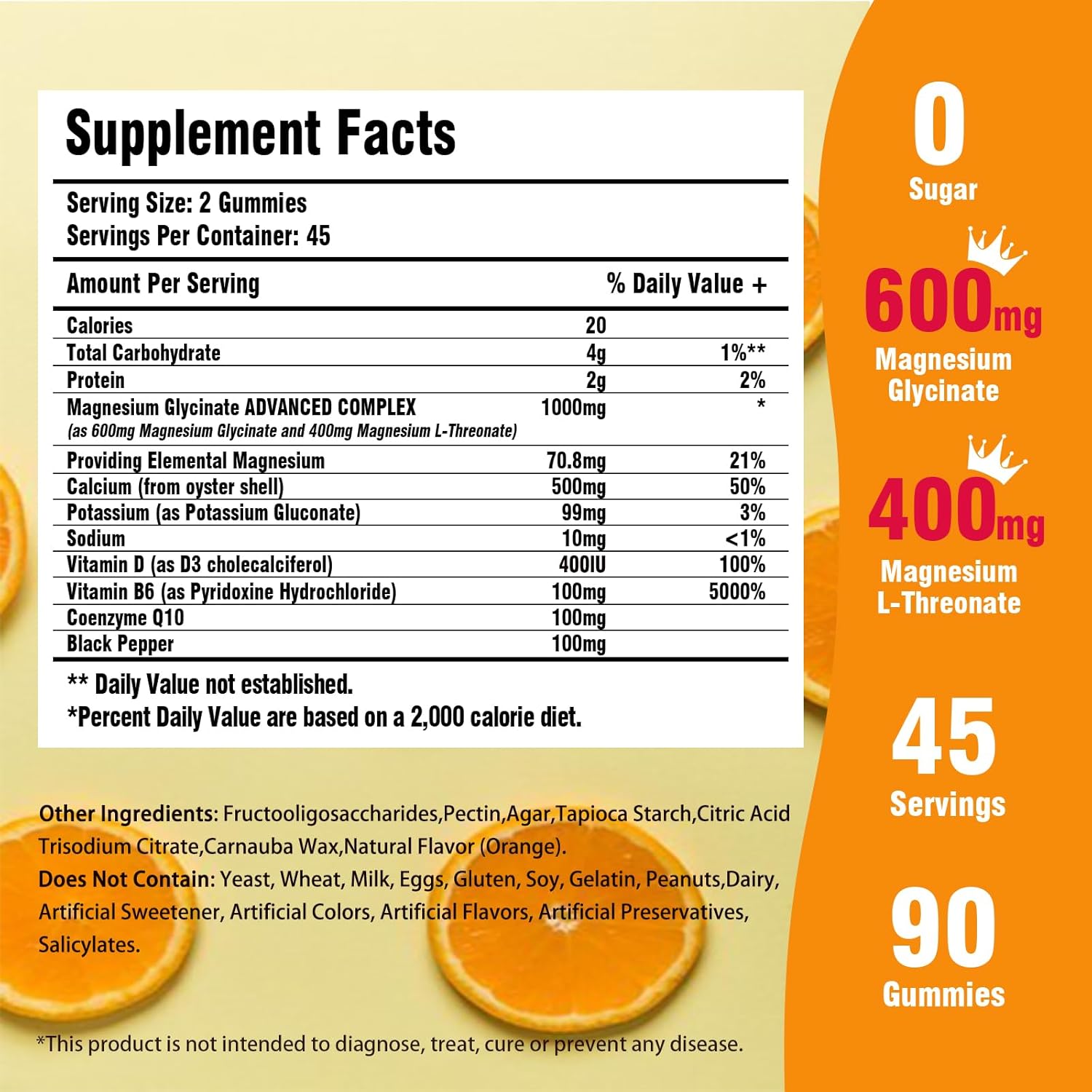 High Absorption PEXCIN Magnesium Glycinate Gummies - 1000mg Complex Supplement for Calm & Better Sleep - Sugar Free, Potassium, Vitamin D&B6 - 90 Counts Orange - Adults & Kids