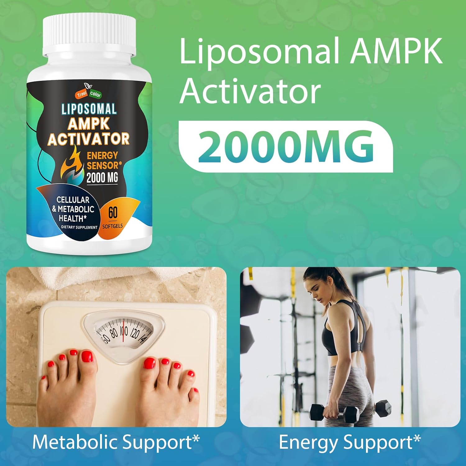 High Absorption Trasicolor AMPK Activator Supplement 2000mg Softgels - Liposomal Technology with Berberine, DIM, Resveratrol, Quercetin, Milk Thistle, Cinnamon - Energy & Cellular Support - 120 Count